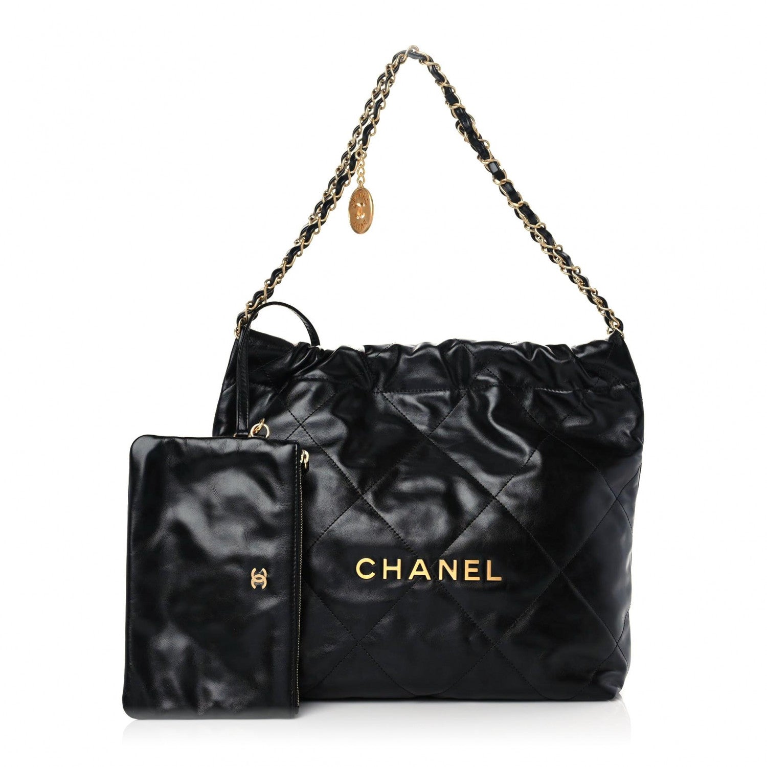 Chanel Shiny Calfskin Quilted Small Chanel 22 Black 1 of 11