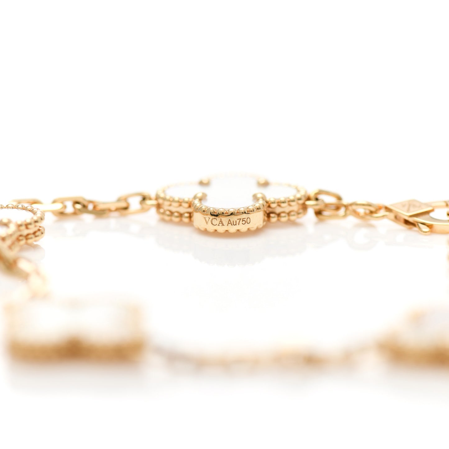 18K Yellow Gold Mother of Pearl 5 Motifs Vintage Alhambra Bracelet