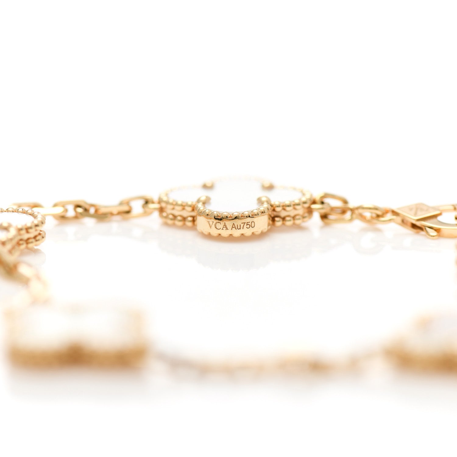 Van Cleef & Arpels 18K Yellow Gold Mother of Pearl 5 Motifs Vintage Alhambra Bracelet 4 of 6