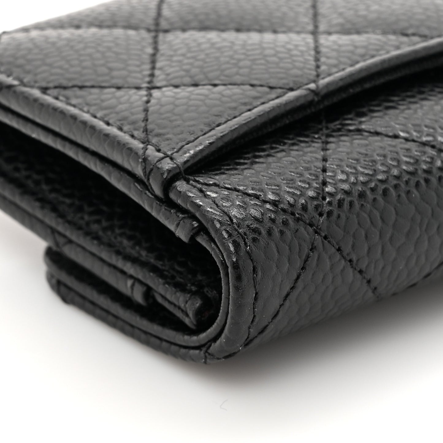Caviar Quilted Flap Card Holder Wallet Black