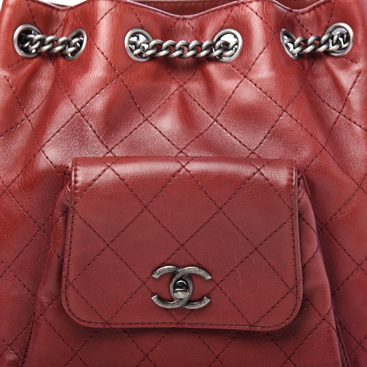 Chanel Calfskin Stitched Medium Urban Luxury Drawstring Backpack Dark Red 9 of 9