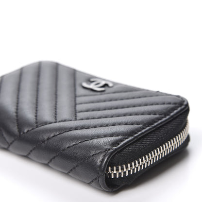 Chanel Lambskin Chevron Zip Around Coin Purse Wallet Black 6 of 10