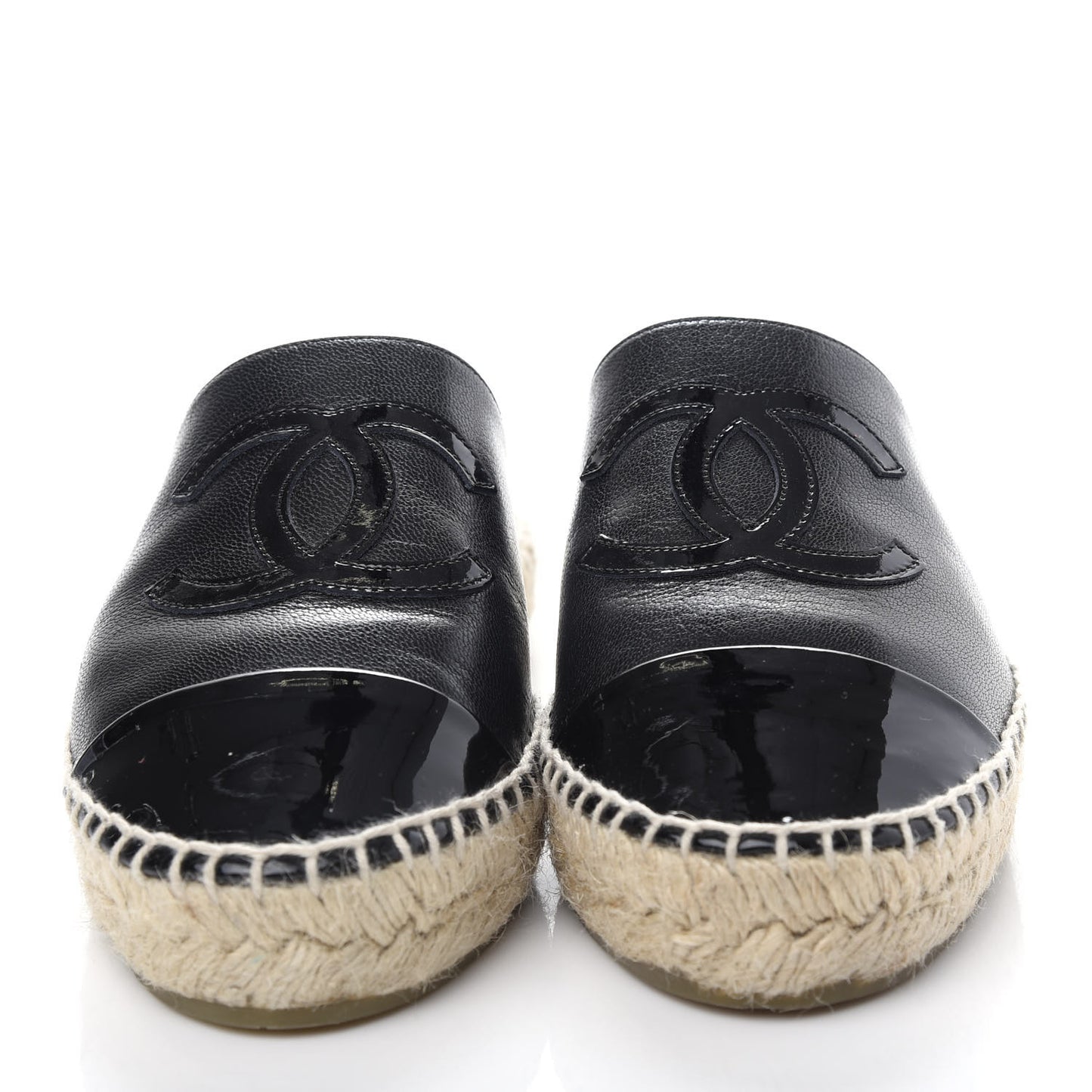 Goatskin Patent Calfskin CC Espadrille Mules 35 Black