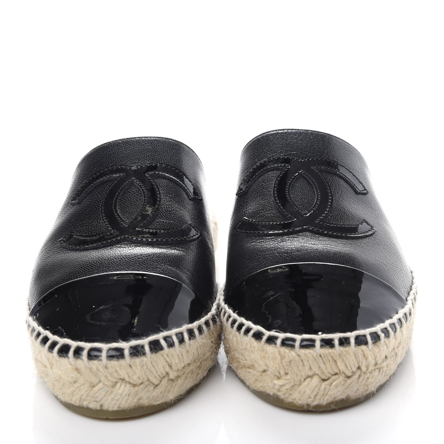 Chanel Goatskin Patent Calfskin CC Espadrille Mules 35 Black 5 of 12