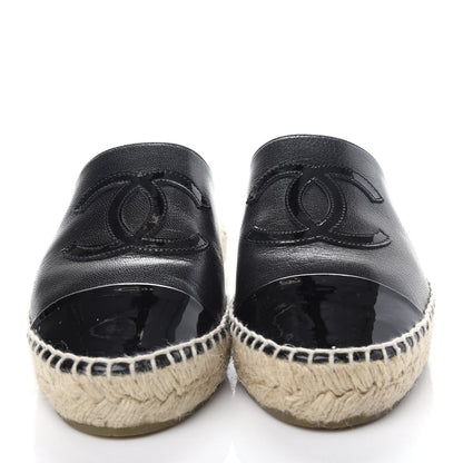Chanel Goatskin Patent Calfskin CC Espadrille Mules 35 Black 5 of 12