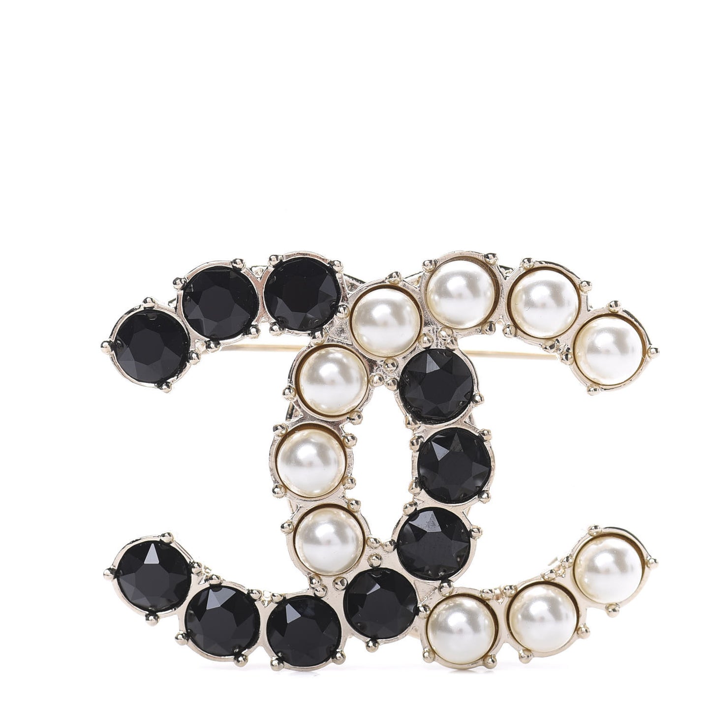 Crystal Pearl CC Dazzling Domino Brooch Gold Black