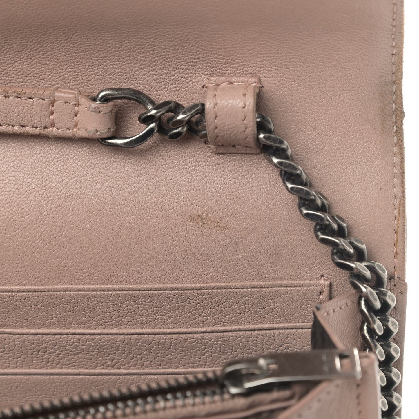 Sheepskin Tri-Quilt Monogram Envelope Chain Wallet Beige