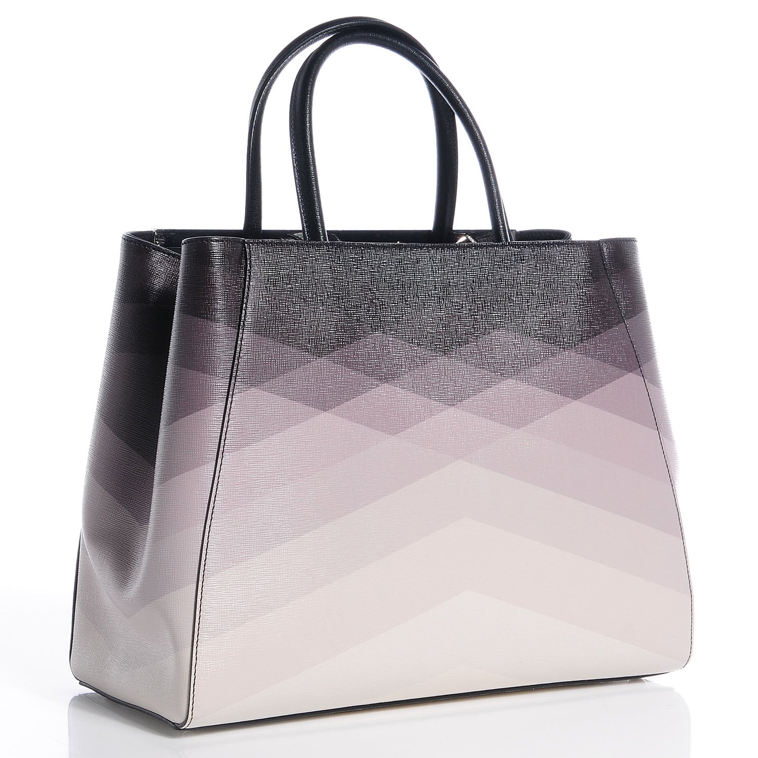 Fendi Textured Calfskin Geometric Degrade Medium 2Jours Tote Black Grey 3 of 9