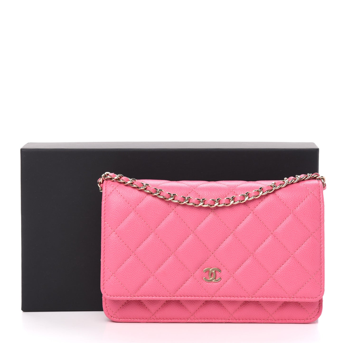 Caviar Quilted Wallet on Chain WOC Pink