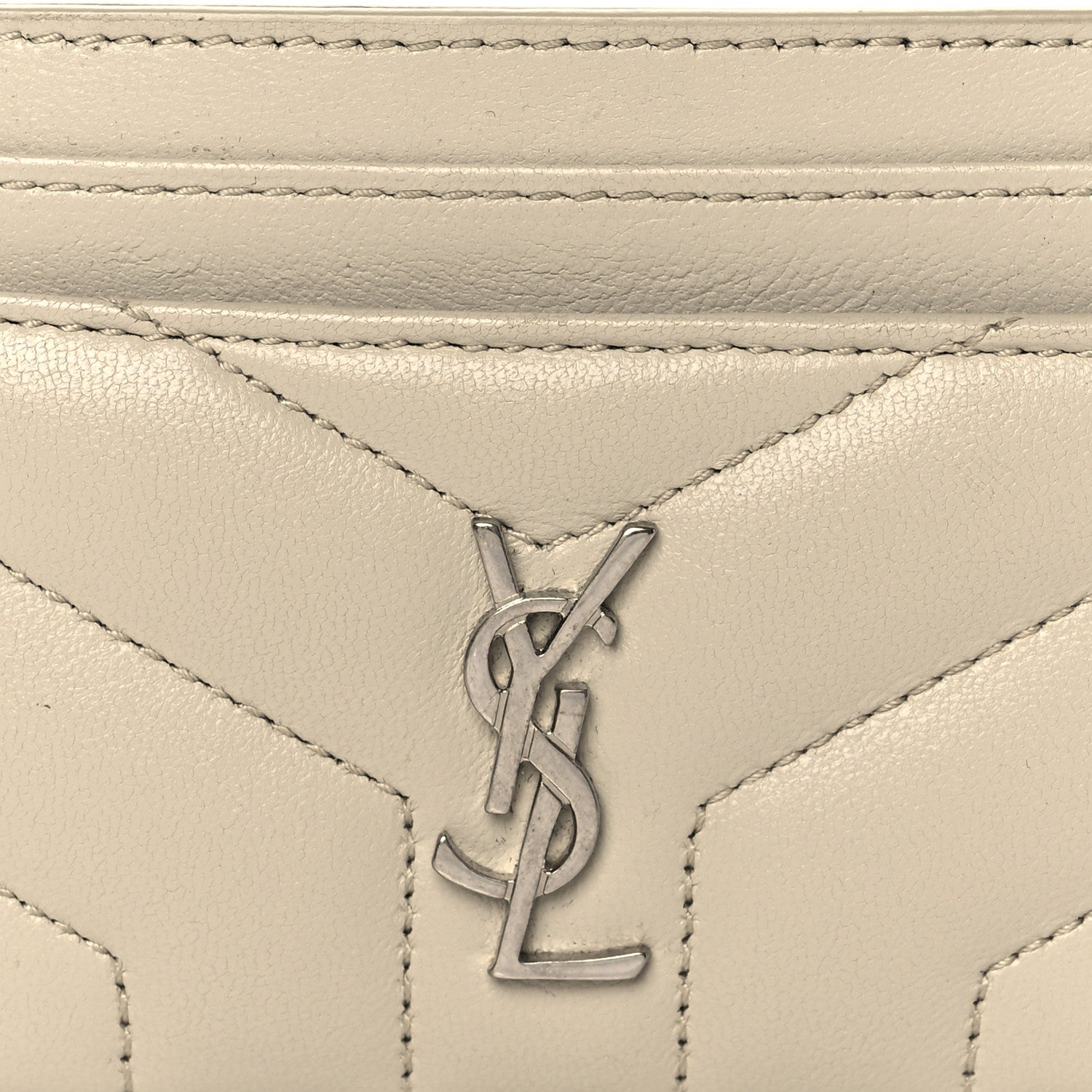 Saint Laurent Calfskin Y Quilted Monogram LouLou Credit Card Case Ivory 8 of 9