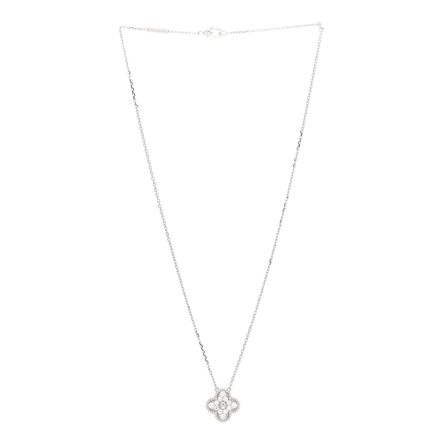 18K White Gold Diamond Vintage Alhambra Pendant Necklace