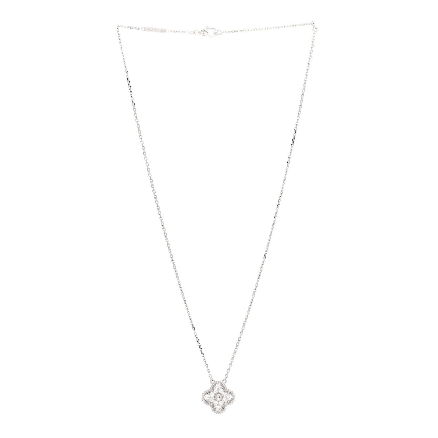 Van Cleef & Arpels 18K White Gold Diamond Vintage Alhambra Pendant Necklace 3 of 5