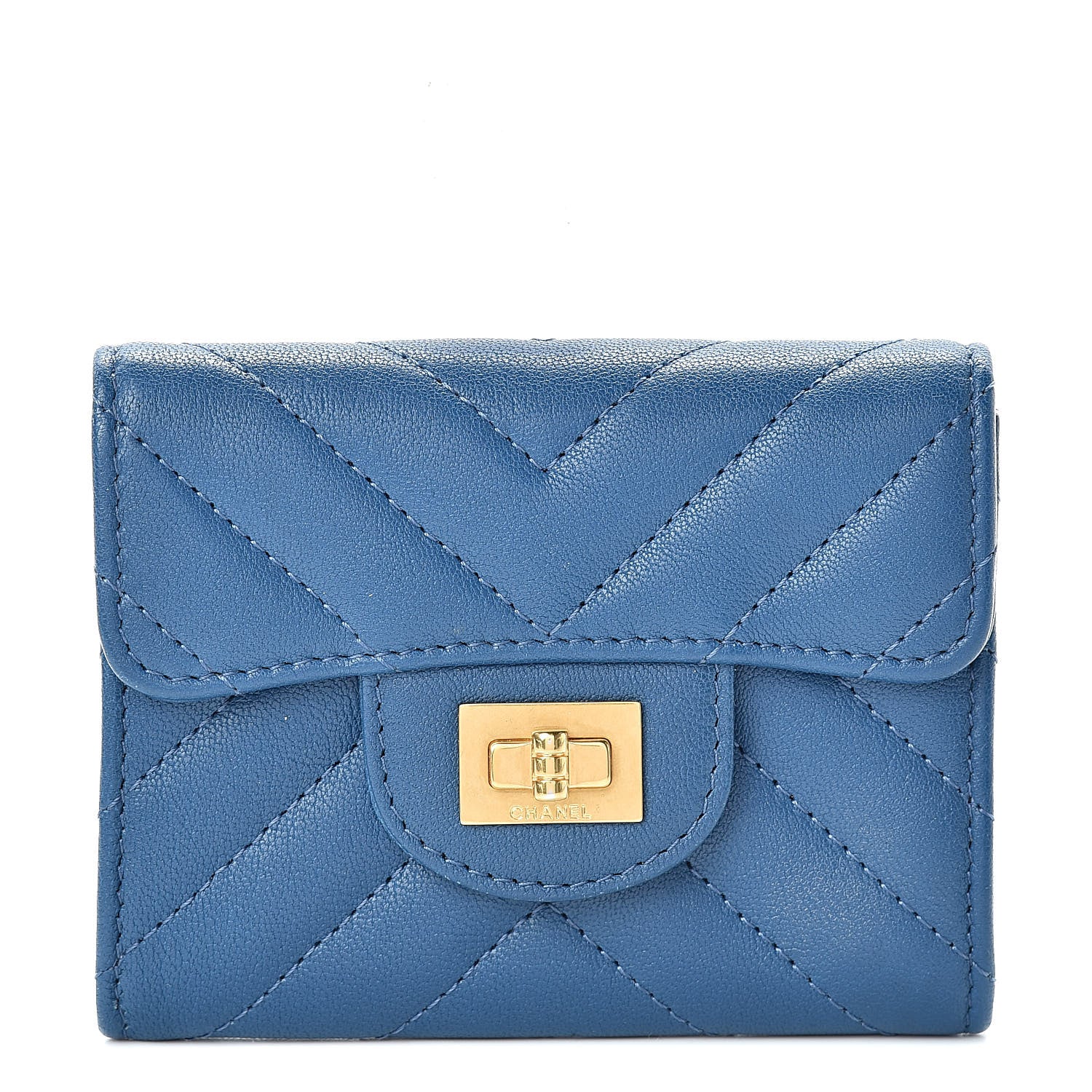 Chanel Sheepskin Chevron Quilted Reissue Card Holder Blue 1 of 8