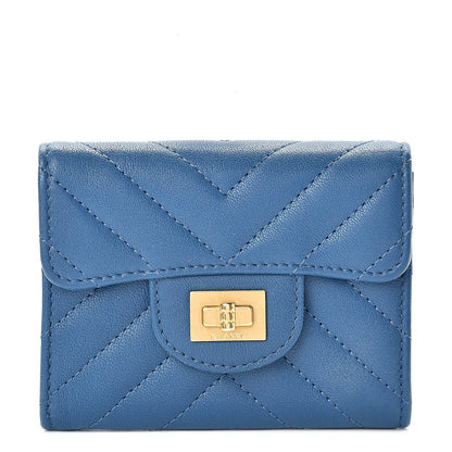 Chanel Sheepskin Chevron Quilted Reissue Card Holder Blue 1 of 8