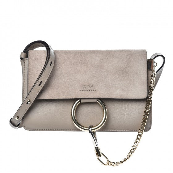 Suede Calfskin Small Faye Shoulder Bag Motty Grey