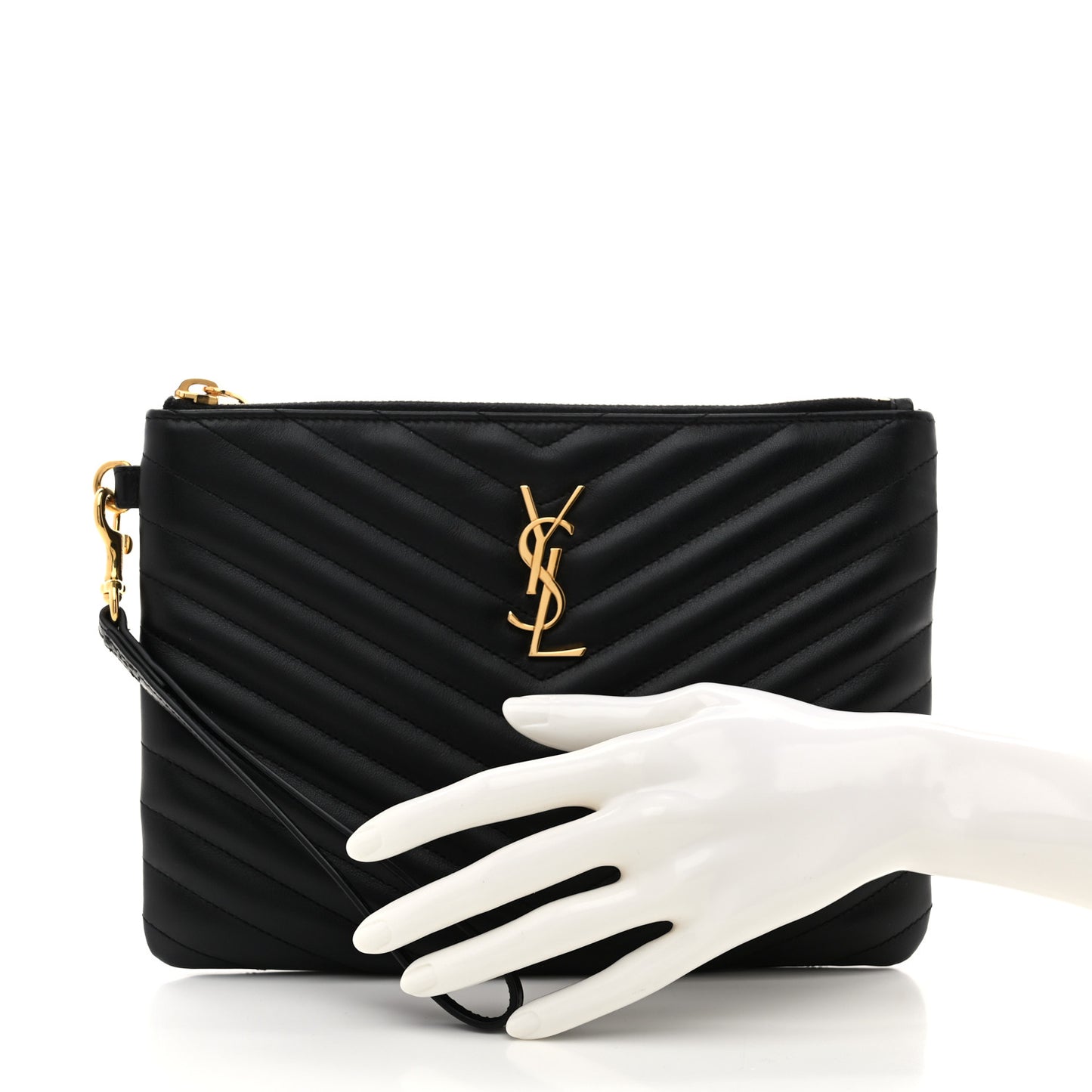 Calfskin Matelasse Chevron Monogram A5 Wristlet Black