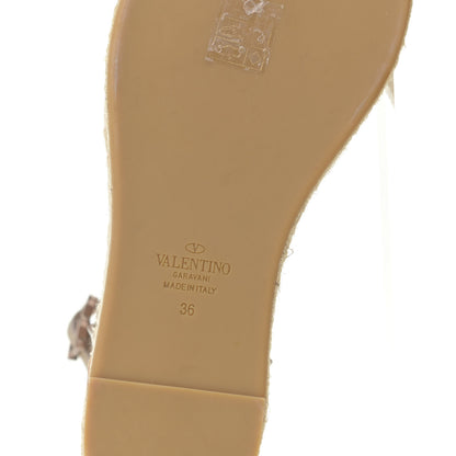 Valentino Garavani Metallic Grained Calfskin Rockstud Ankle Wrap Espadrille Flatform Sandals 36 Skin Natural 11 of 12