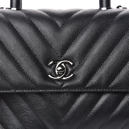 Chanel Caviar Chevron Quilted Mini Coco Handle Flap Black 10 of 12
