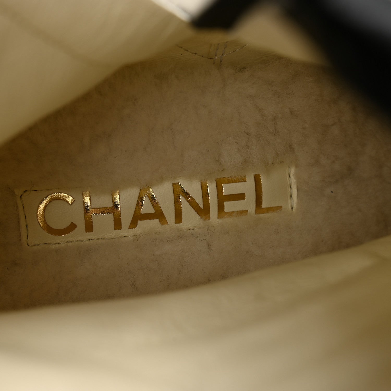 Chanel Shearling Lambskin Logo Ankle Boots 37 Ivory Black 6 of 9
