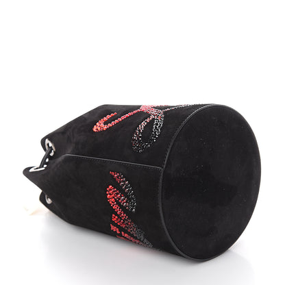 Christian Louboutin Suede Crystal Marie Jane Bucket Black Red 3 of 8