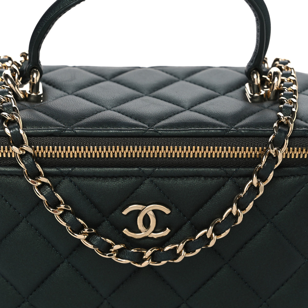 Chanel Iridescent Lambskin Quilted Small Top Handle Vanity Case With Chain Dark Green 8 of 10