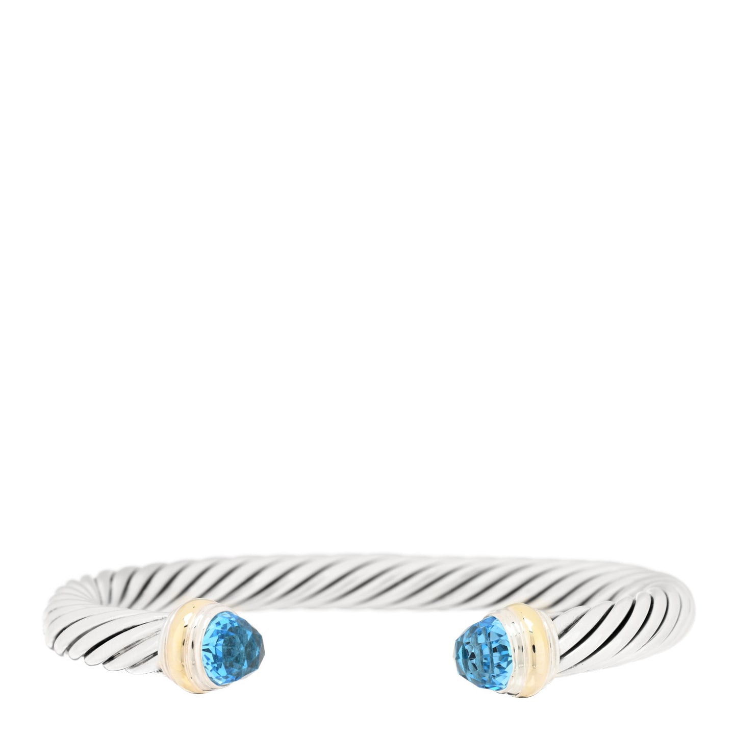 Sterling Silver 14K Yellow Gold Blue Topaz 7mm Cable Classics Bracelet