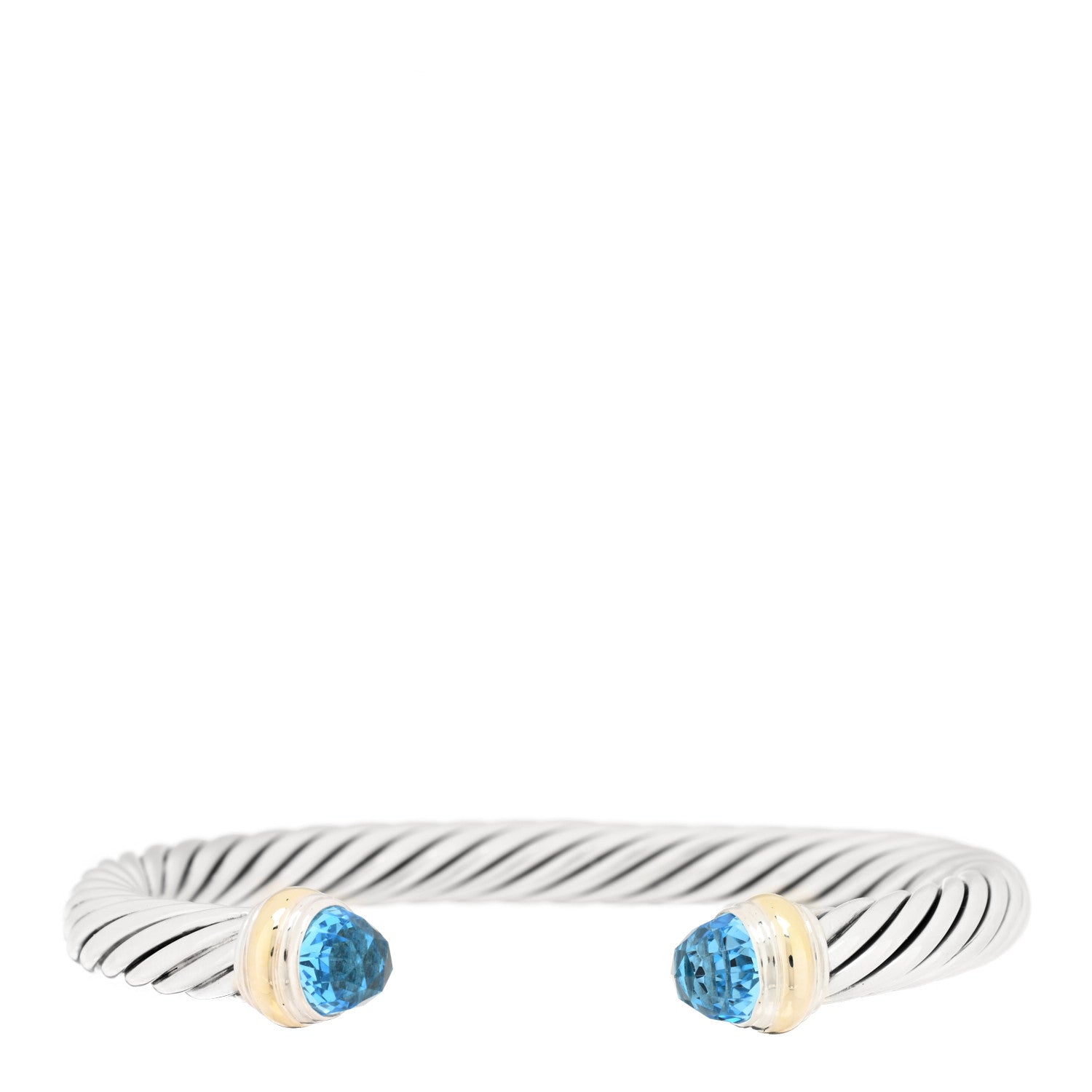 David Yurman Sterling Silver 14K Yellow Gold Blue Topaz 7mm Cable Classics Bracelet 1 of 4