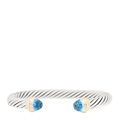 David Yurman Sterling Silver 14K Yellow Gold Blue Topaz 7mm Cable Classics Bracelet 1 of 4