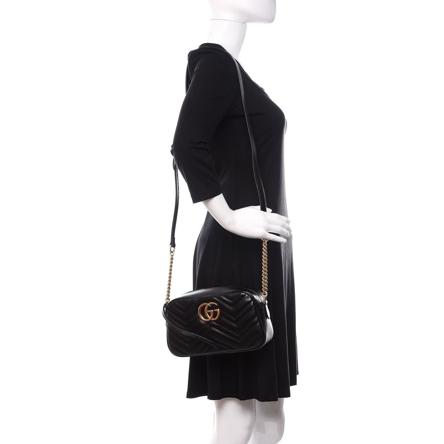 Calfskin Matelasse Small GG Marmont Chain Shoulder Bag Black