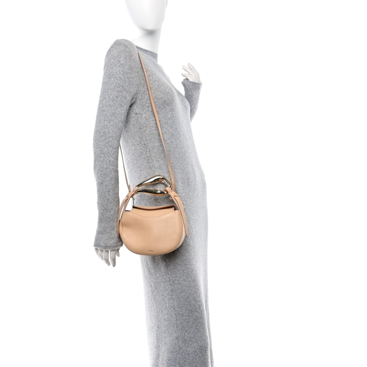 Small Grain Calfskin Kiss Bag Sandy Beige