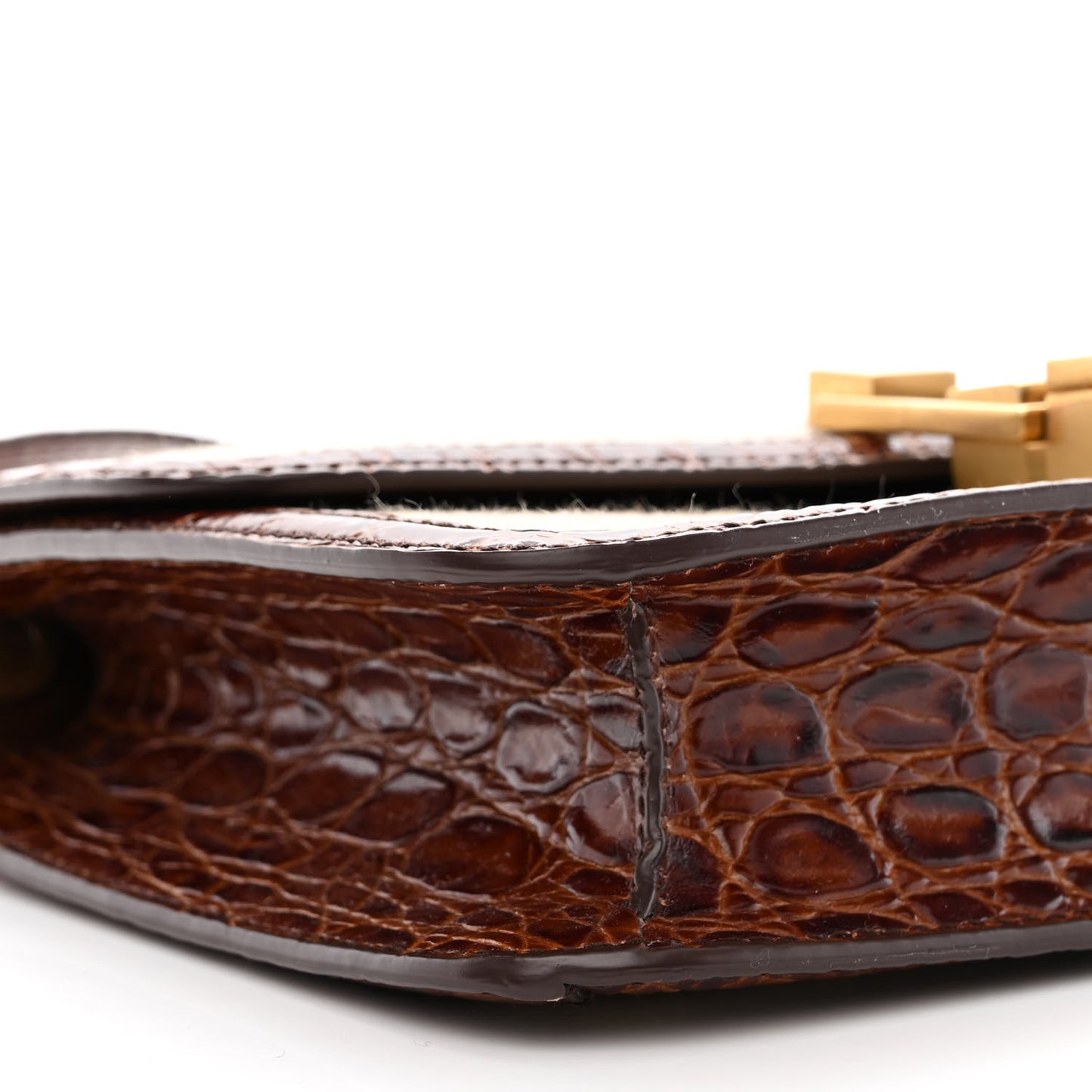 Linen Canvas Crocodile Embossed Carre Satchel Natural Brown