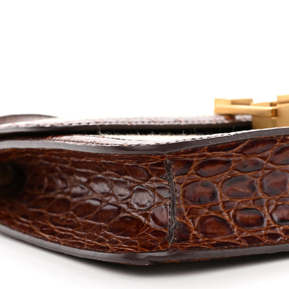 Saint Laurent Linen Canvas Crocodile Embossed Carre Satchel Natural Brown 9 of 11
