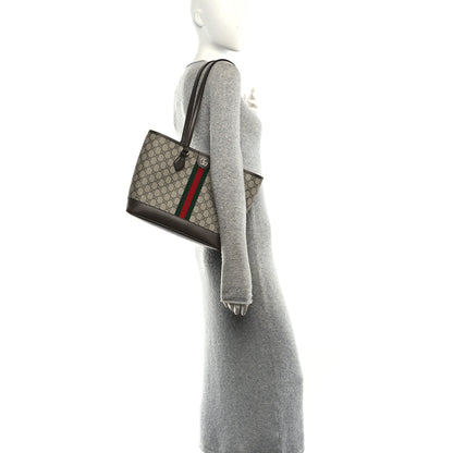 Gucci GG Supreme Monogram Textured Calfskin Web Small Ophidia Shoulder Tote Bag Beige Ebony New Acero 2 of 12