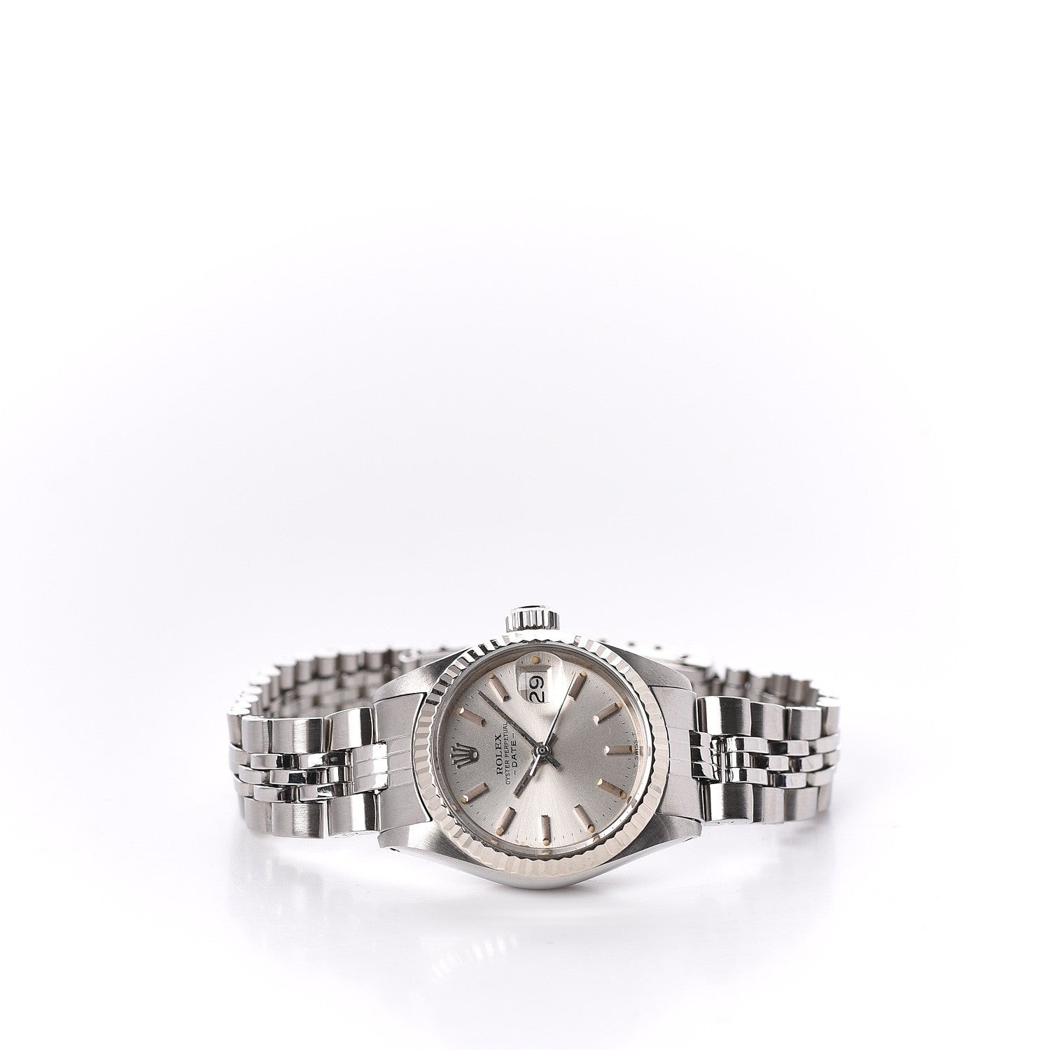 Rolex Stainless Steel 18K White Gold 26mm Oyster Perpetual Date Watch Silver 6917 3 of 5