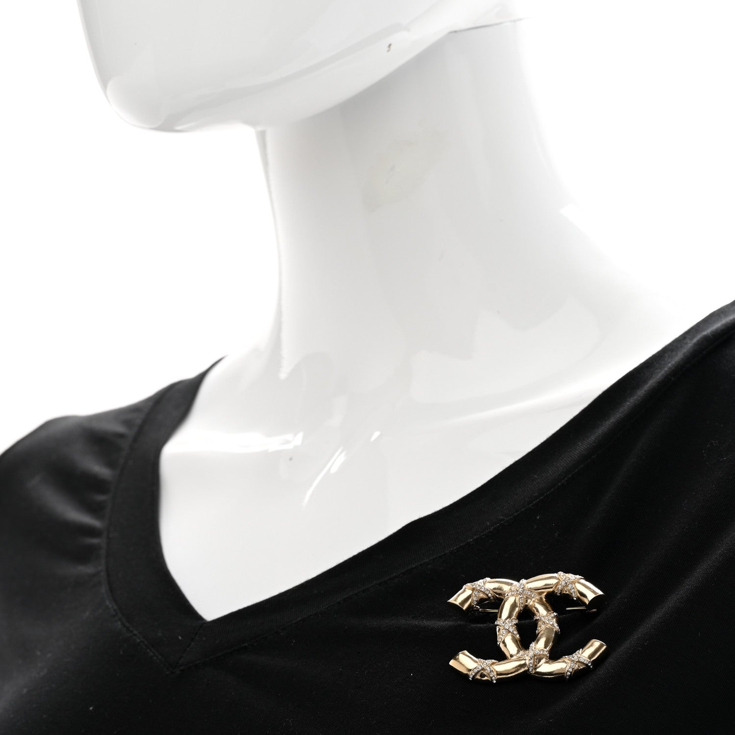 Chanel Crystal CC Logo Brooch Gold 2 of 5