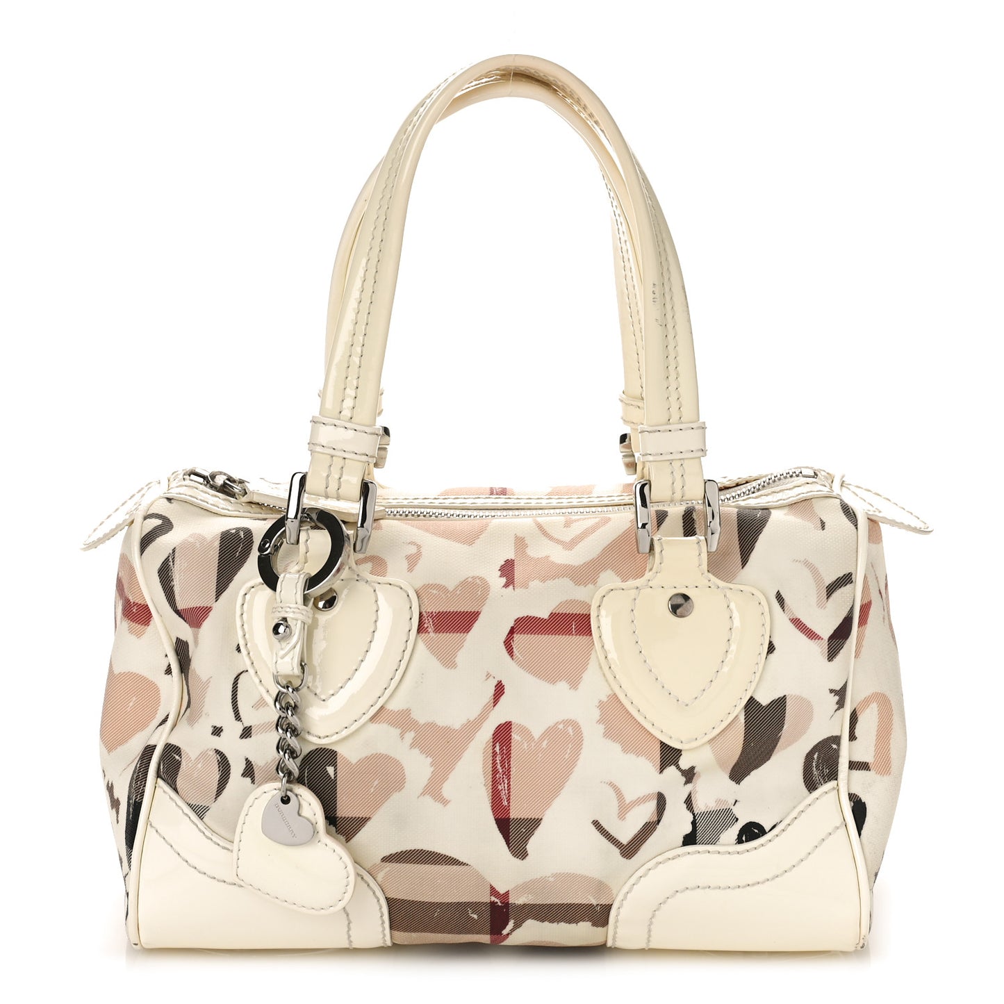 Patent Nova Check Heart Small Chester Bowling Bag White