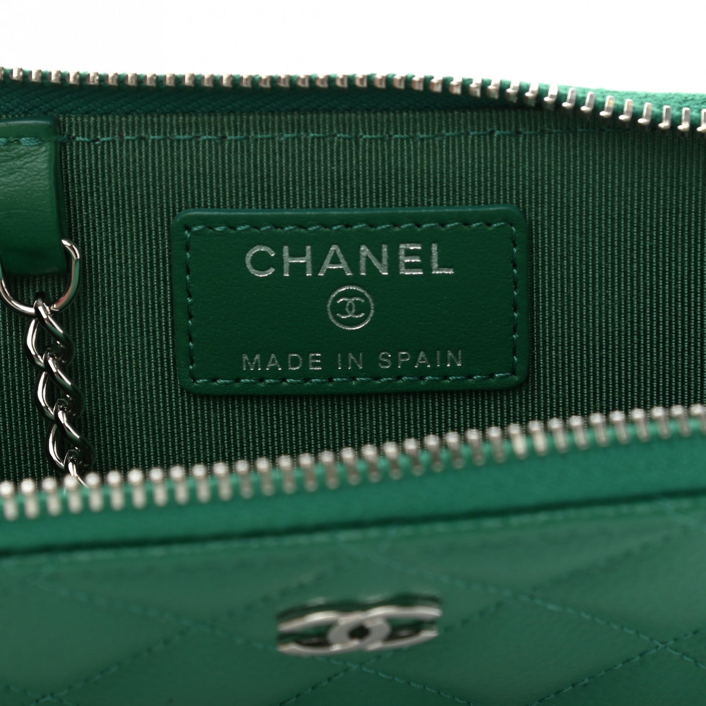 Caviar Quilted Zipped Key Holder Case Green