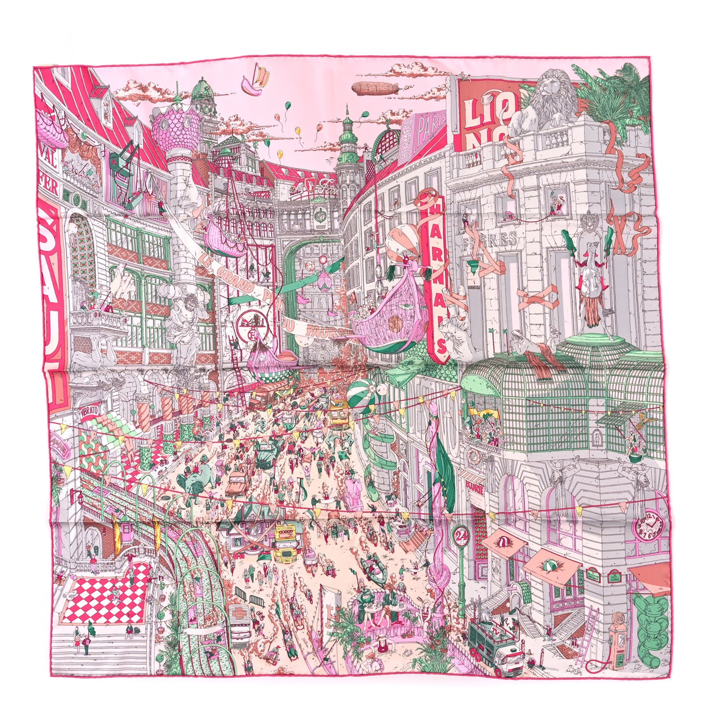Silk Le Grand Prix du Faubourg Scarf 90 Rose Menthol Gris Perle