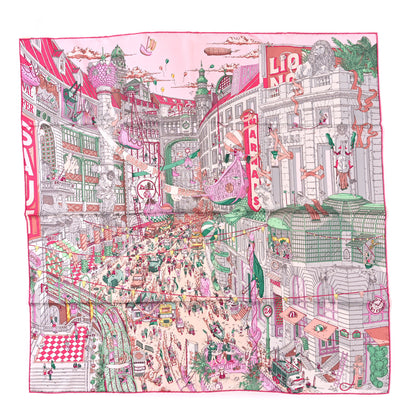 Hermes Silk Le Grand Prix du Faubourg Scarf 90 Rose Menthol Gris Perle 1 of 3