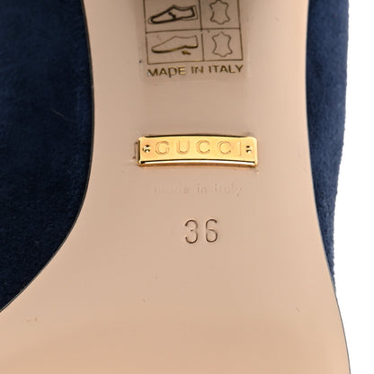 Gucci Kid Scamosciato GG Marmont Fringe 50mm Loafer Pumps 36 Blue Ink 8 of 9
