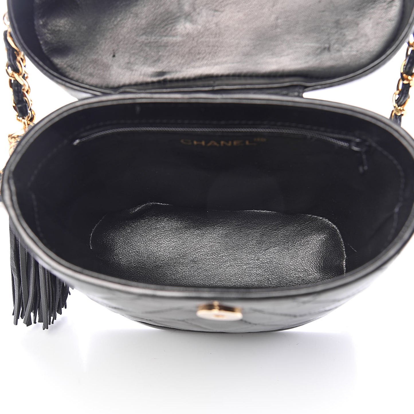 Lambskin Quilted Tassel Shoulder Bag Black