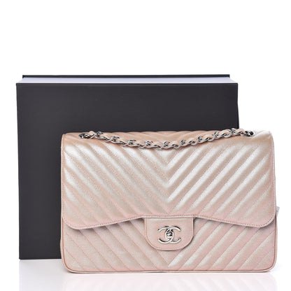 Chanel Metallic Caviar Chevron Quilted Jumbo Double Flap Light Gold 10 of 10