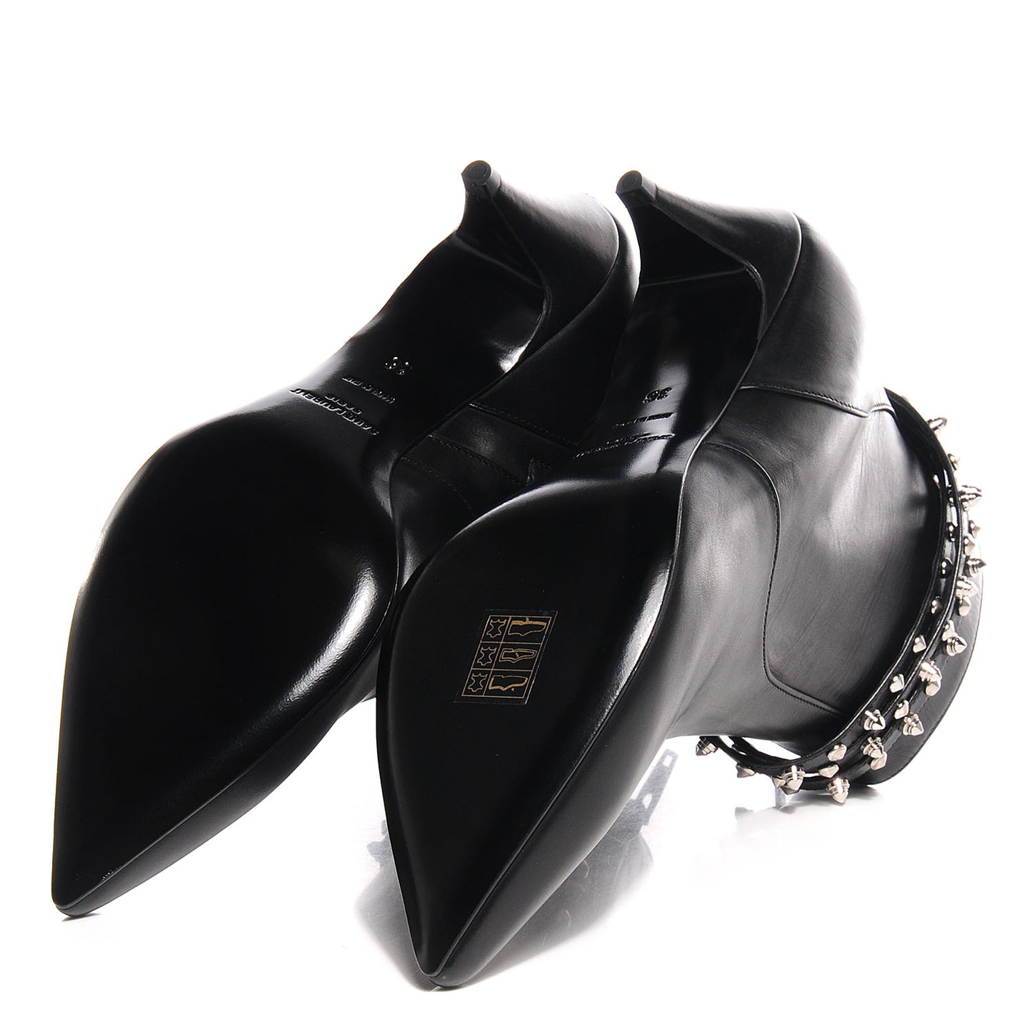 Calfskin Cat Boot 50 Studded Strap Booties 36 Black