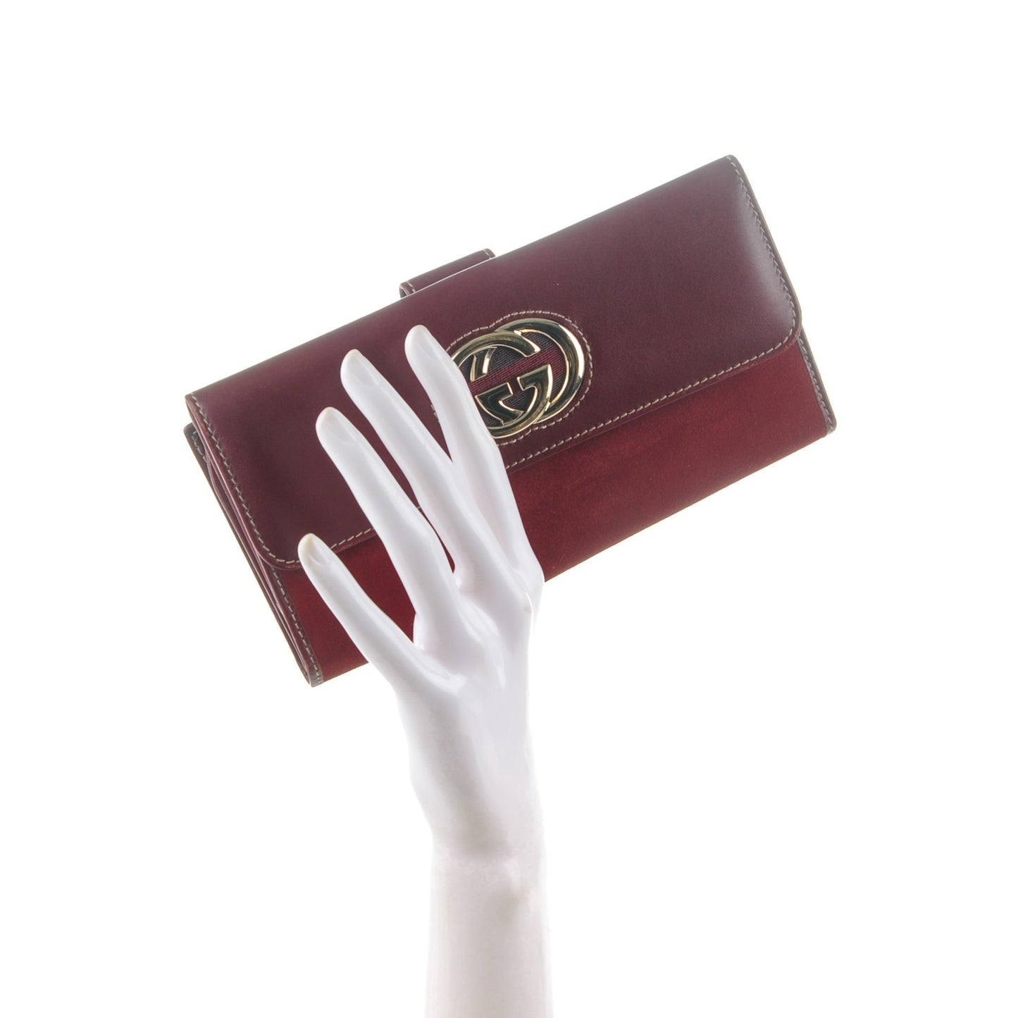Calfskin Suede Britt Continental Flap Wallet Dark Red