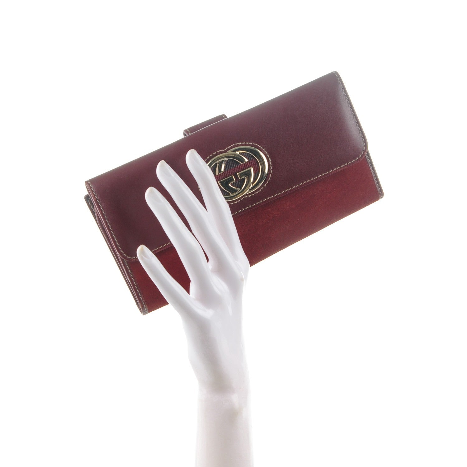 Gucci Calfskin Suede Britt Continental Flap Wallet Dark Red 2 of 8
