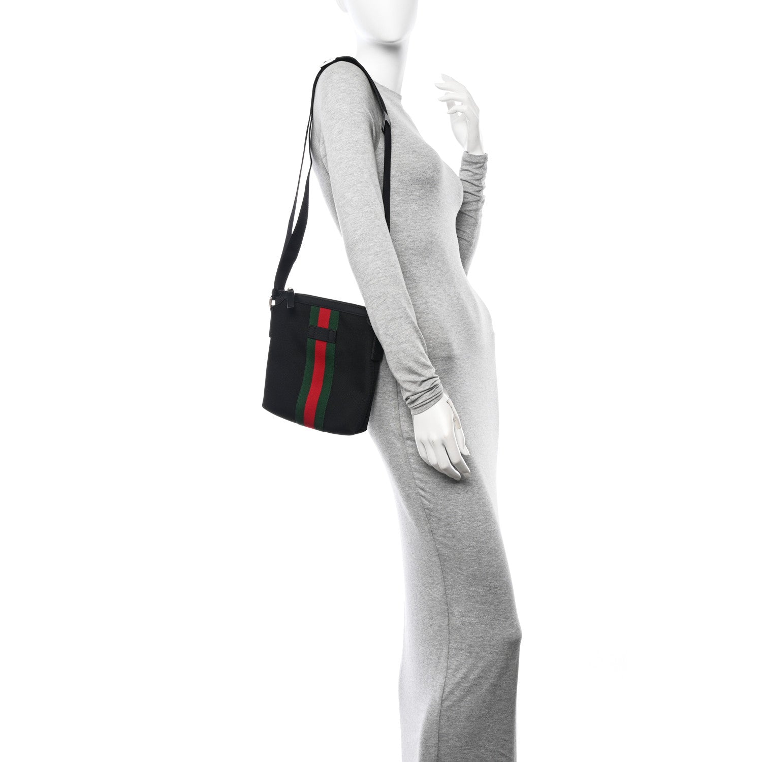 Gucci Techno Canvas Selleria Calfskin Web Small Flat Messenger Bag Black 2 of 10