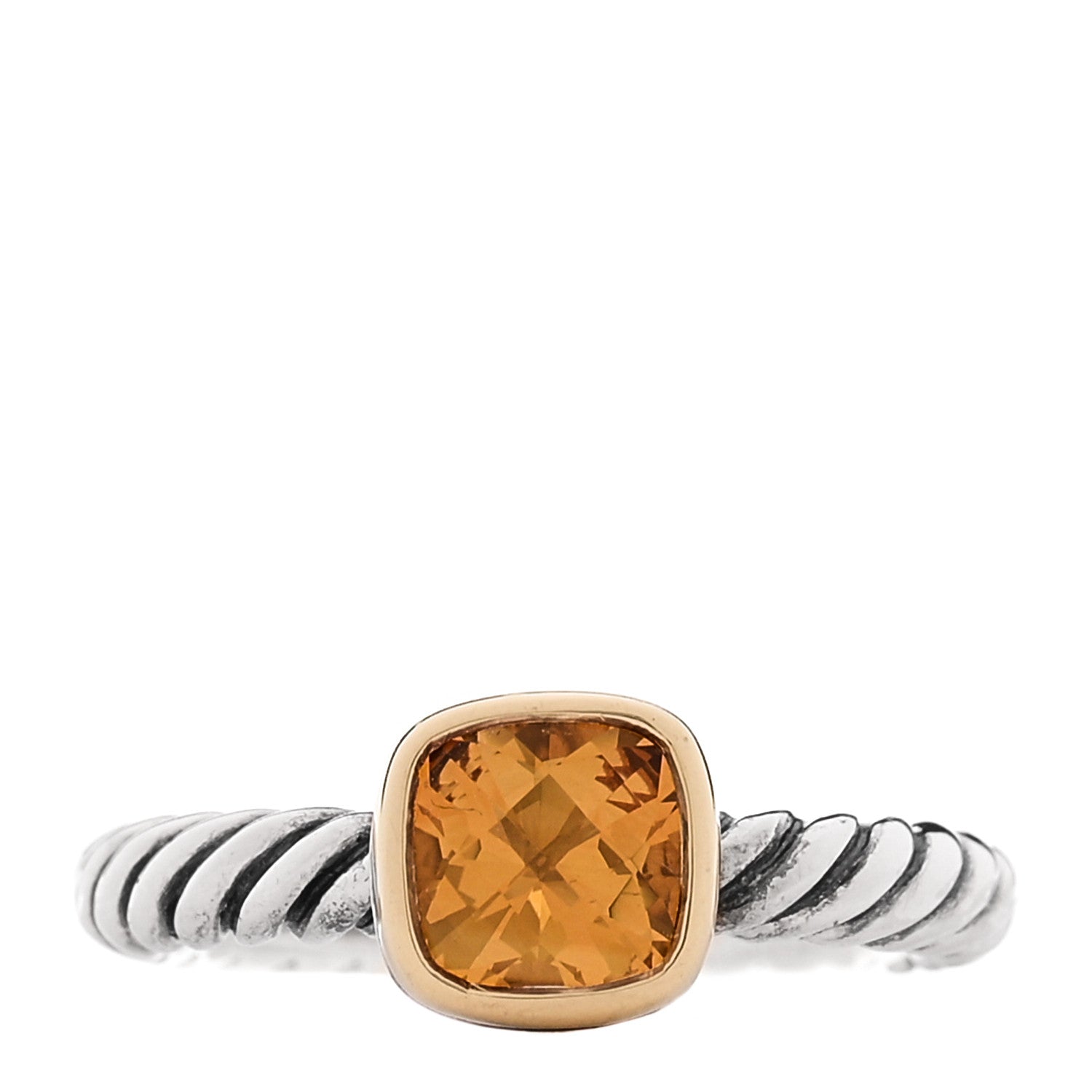 David Yurman Sterling Silver 18K Yellow Gold Citrine Cushion Ring 52 6 1 of 5