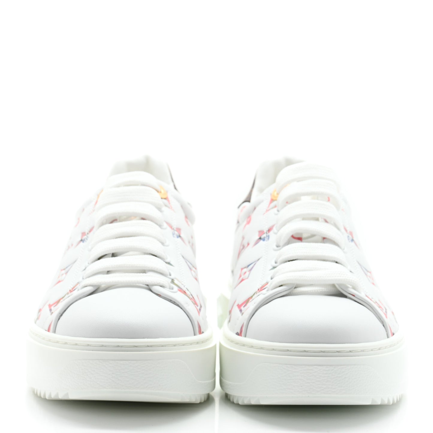 Lambskin Embossed Floral Monogram Time Out Sneakers 37.5 White