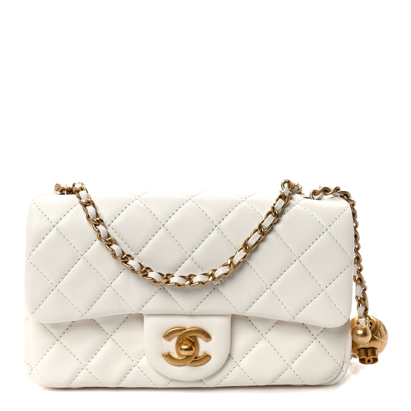 Lambskin Quilted Mini Rectangular Pearl Crush Flap White