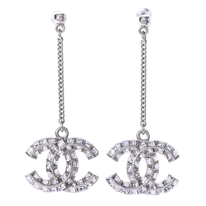 Chanel Crystal Baguette CC Dangle Earrings Silver 1 of 4